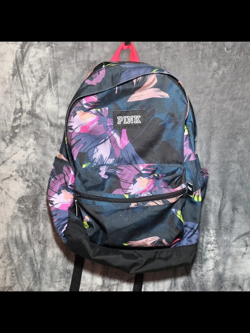 PINK by Victoria's Secret Navy Floral Backpack with Pink and Purple Accents